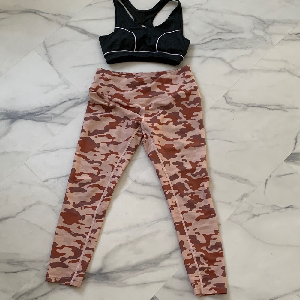 Black Sports Bra and Camouflage Leggings Set